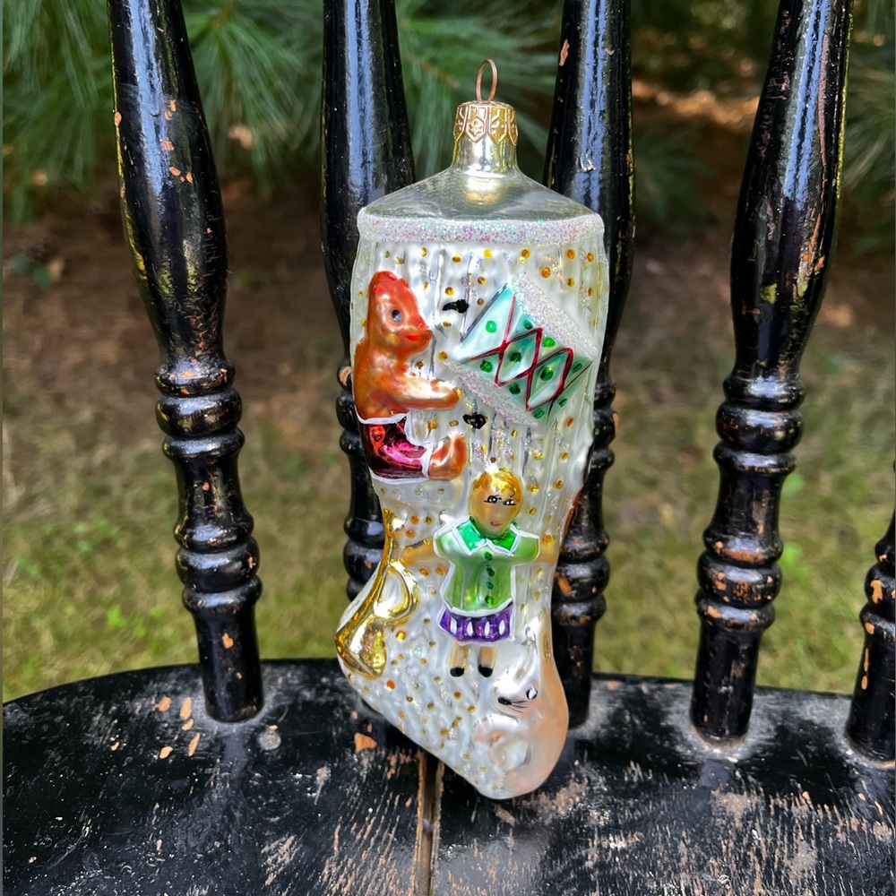Old World Blown Glass Stocking Christmas Ornament